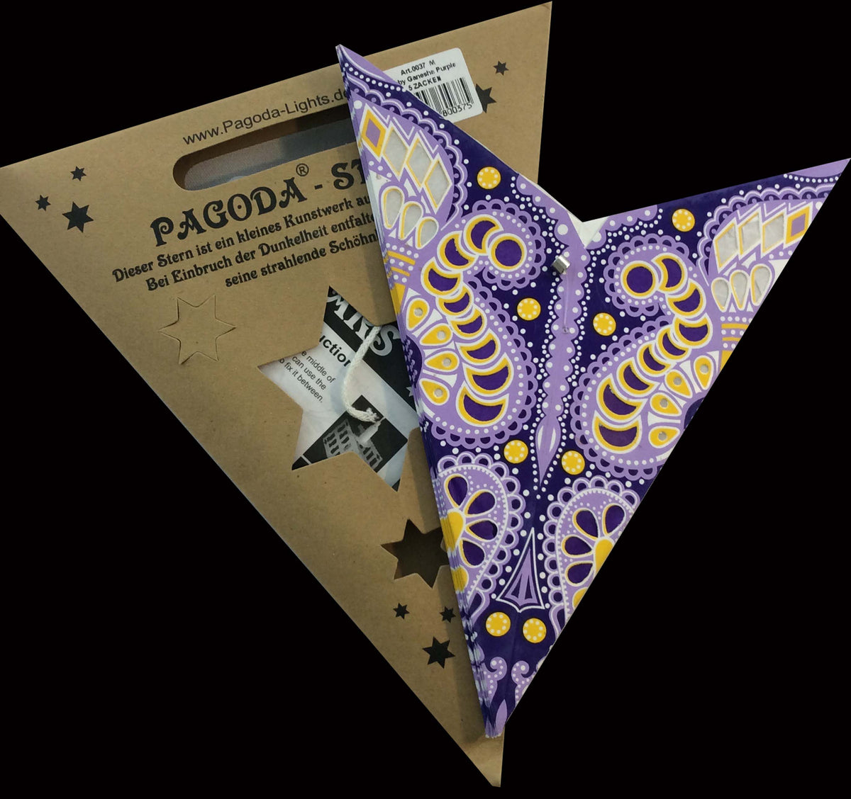 Papierstern Baby Ganesha purple 5 Zack 40 cm / Magnetverschluß