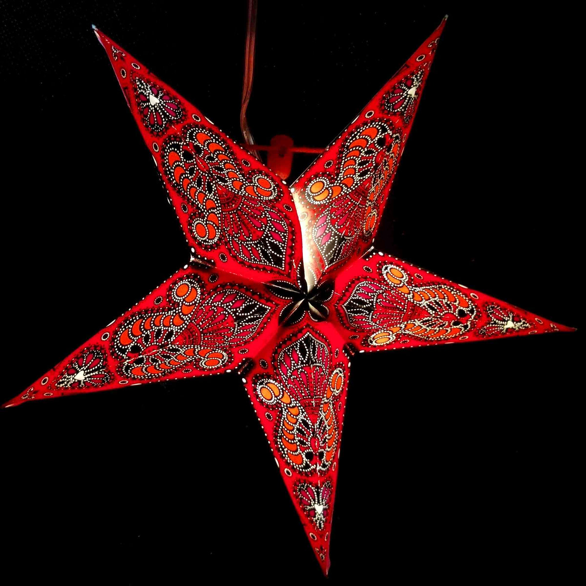 Papierstern / Faltstern  Mini Stern Ganesha rot Ministern Siebdrucktechnik. Durchmesser 20 cm