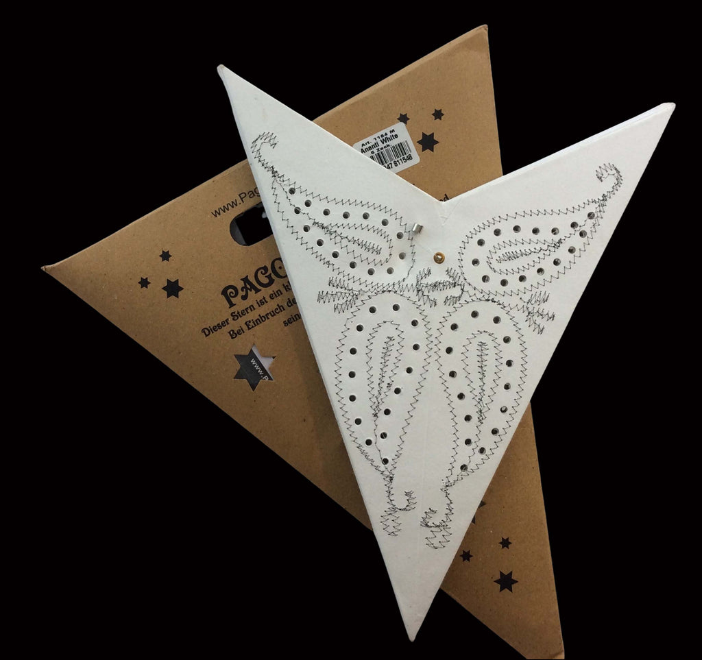 Papierstern Ananti Batik bestickt 5 Zack 60 cm weiß / Magnetverschluß