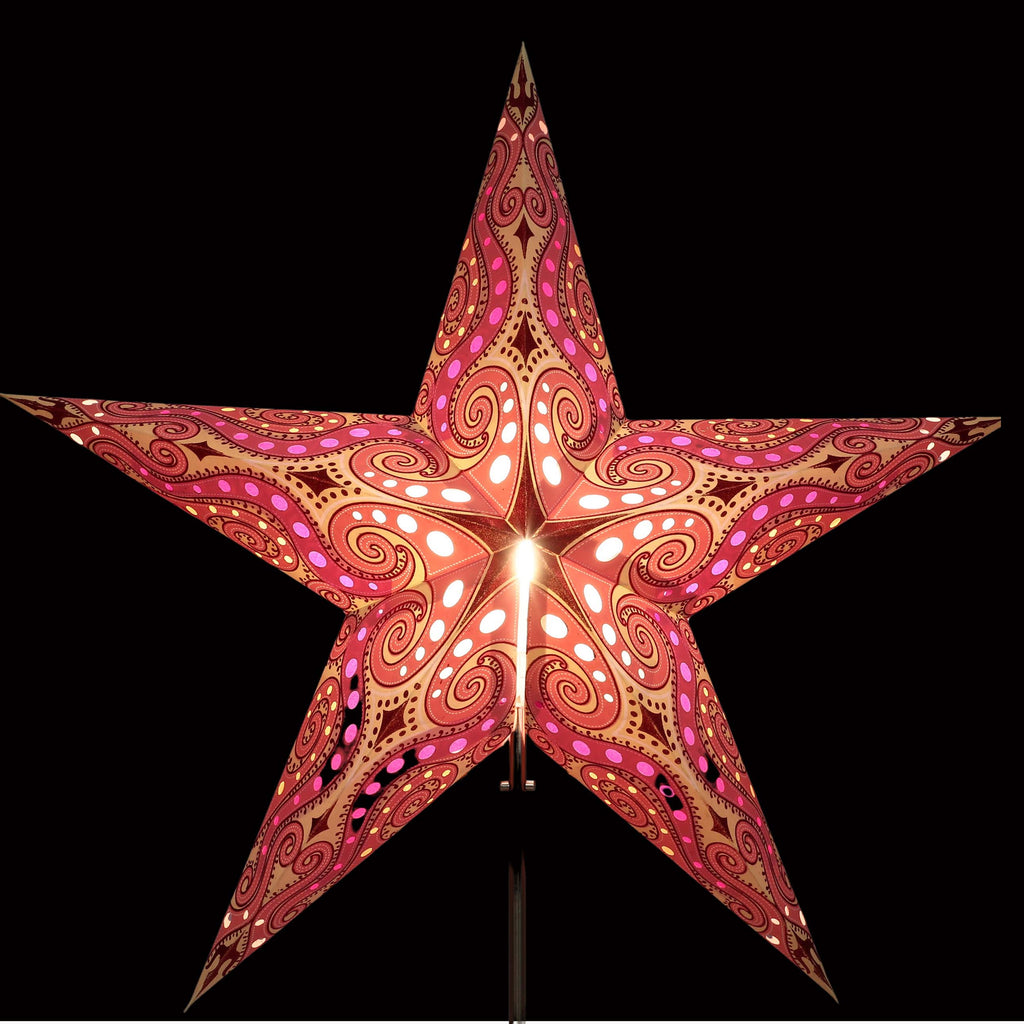 Papierstern Mandala Glitter Pink , 5 Zacken/ Magnetverschluß  60cm ausgestanzt und hinterklebt / Glitter