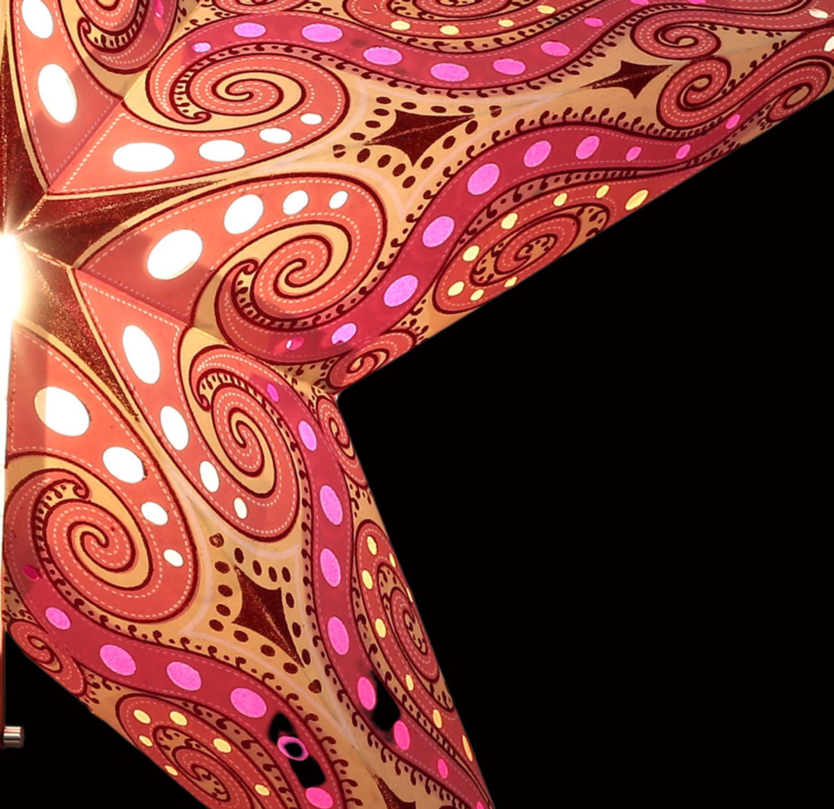 Papierstern Mandala Glitter Pink , 5 Zacken/ Magnetverschluß  60cm ausgestanzt und hinterklebt / Glitter