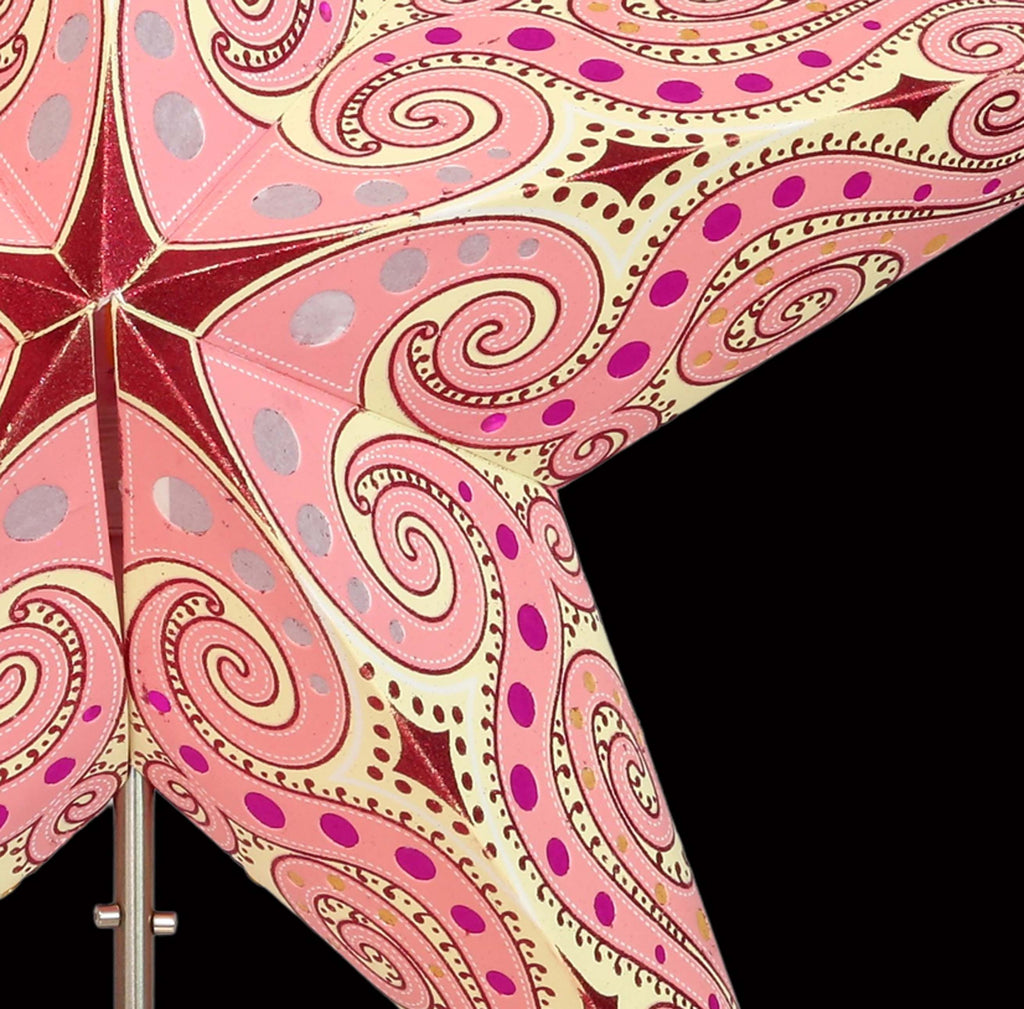 Papierstern Mandala Glitter Pink , 5 Zacken/ Magnetverschluß  60cm ausgestanzt und hinterklebt / Glitter