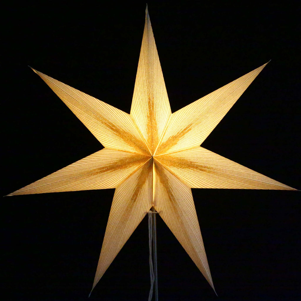 Papierstern Melchior weiß/Goldglitter 60cm Papierstern 7 Zack, handgeschöpftes Papier mit Goldstreifen