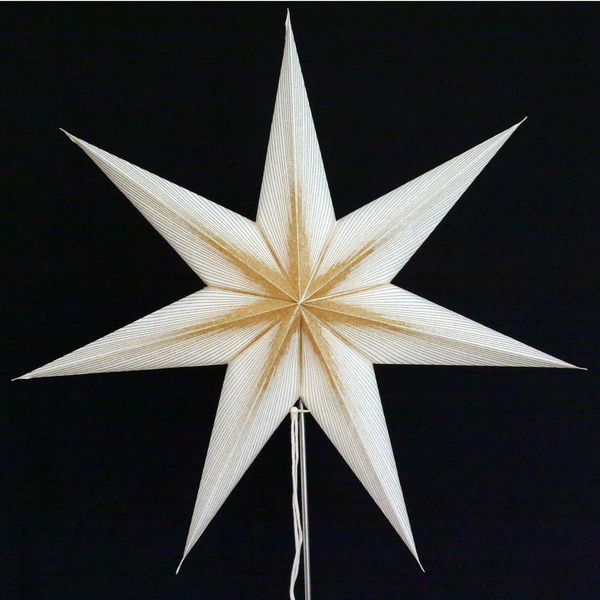 Papierstern Melchior weiß/Goldglitter 60cm Papierstern 7 Zack, handgeschöpftes Papier mit Goldstreifen