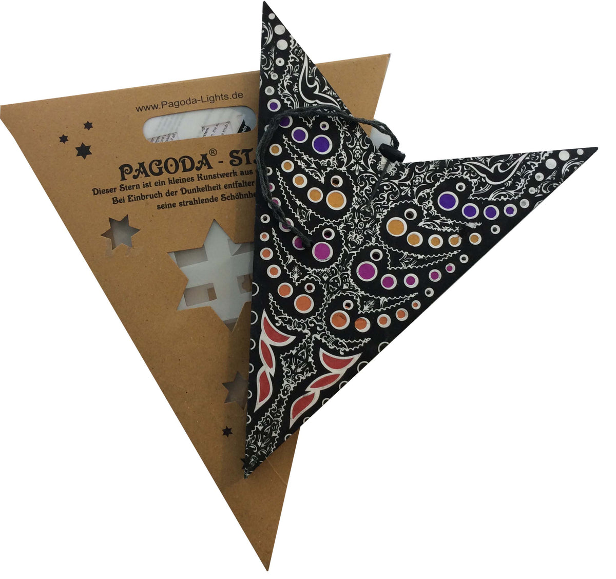 Papierstern Kali Schwarz , 5 Zacken , 60cm Papierstern 5 Zack , ausgestanzt und hinterklebt