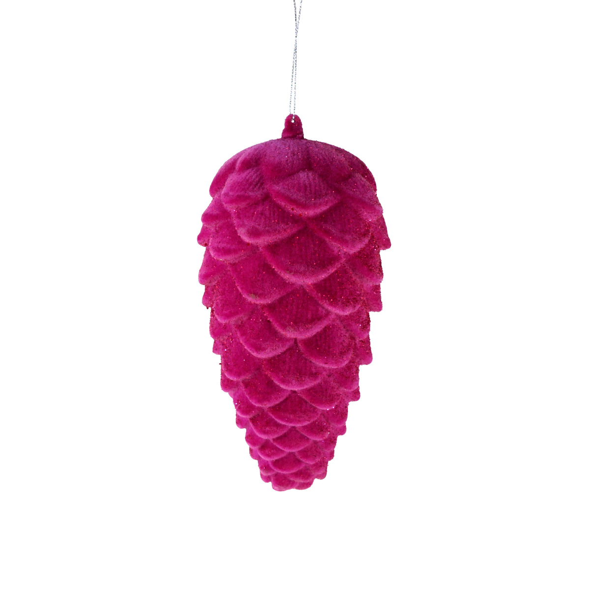 Hänger-Zapfen, magenta beflockt – 10 × 19 cm