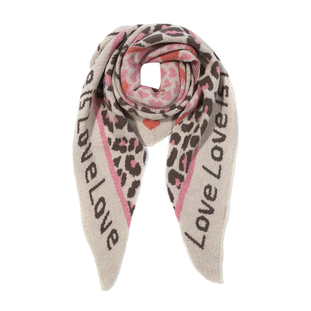 Dreieckstuch mit Animal-Leomuster und Herzen Rosa