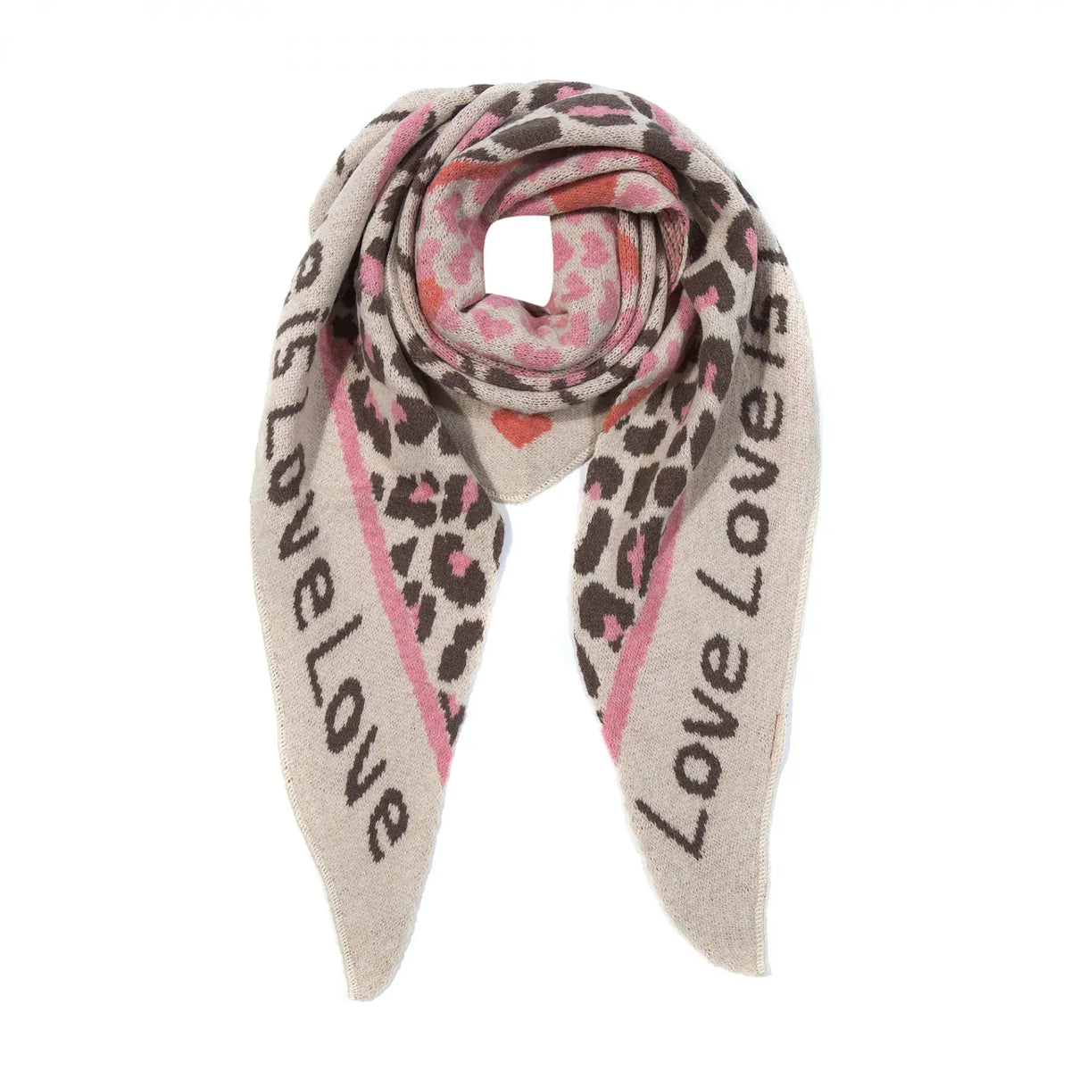 Dreieckstuch mit Animal-Leomuster und Herzen Rosa