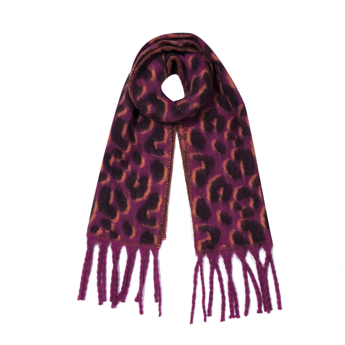 XXL Fransenschal Leopard Bordeaux