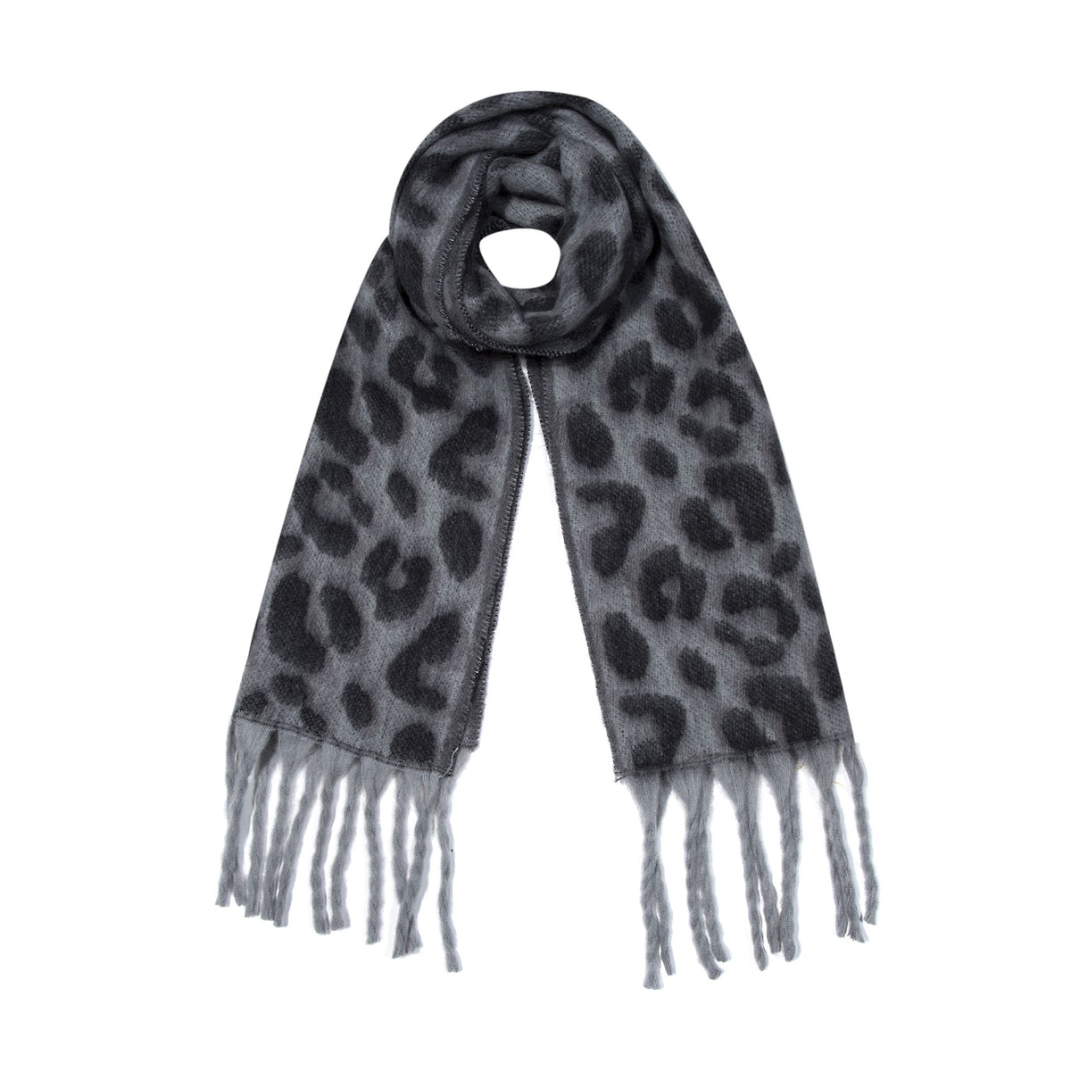 XXL Fransenschal Leopard Grau