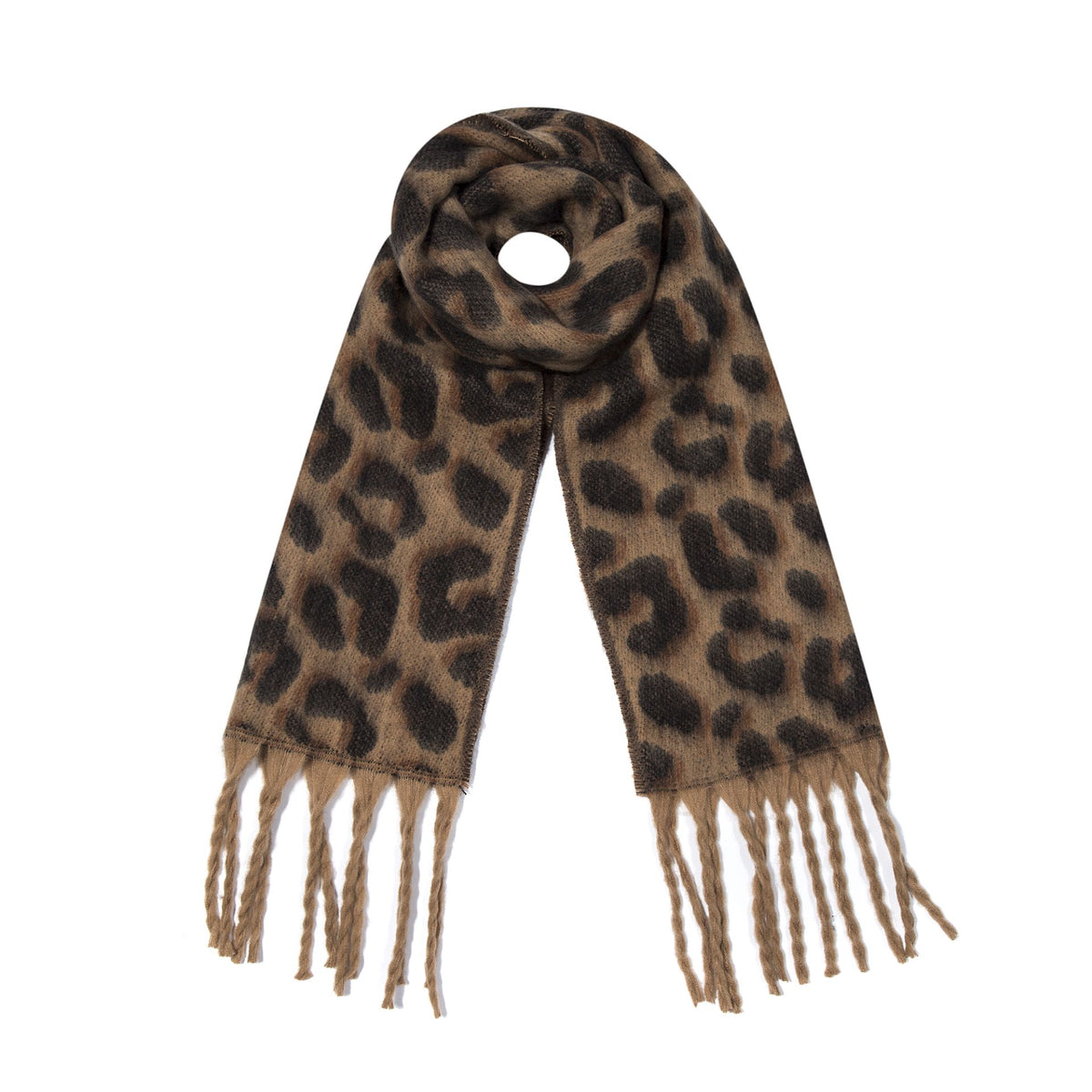 XXL Fransenschal Leopard Braun