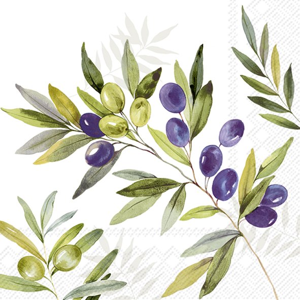 Ihr Cocktail-Servietten OLIVE BRANCHES light grey