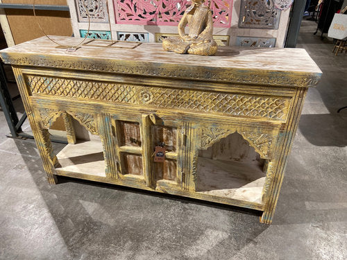 Indisches Sideboard „Carving“ – buntes Unikat mit handgeschnitzten Details