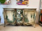 Sideboard „Shabby Chic“ Grün – handbemalte Kommode aus Indonesien