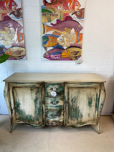 Sideboard „Shabby Chic“ Grün – handbemalte Kommode aus Indonesien