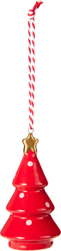 Hängedeko Weihnachtsbaum 10 cm – Rot mit rosa Punkten