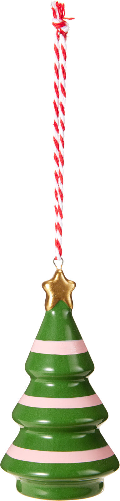 Hängedeko Weihnachtsbaum 10 cm – Grün mit weißen Streifen