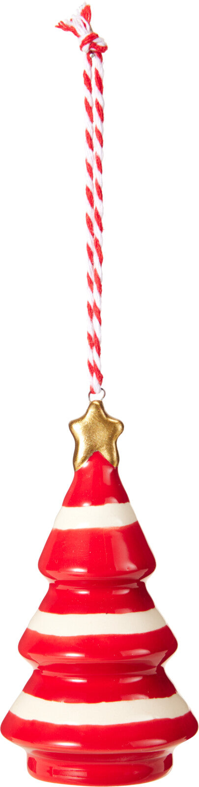 Hängedeko Weihnachtsbaum 10 cm – Rot mit weißen Streifen