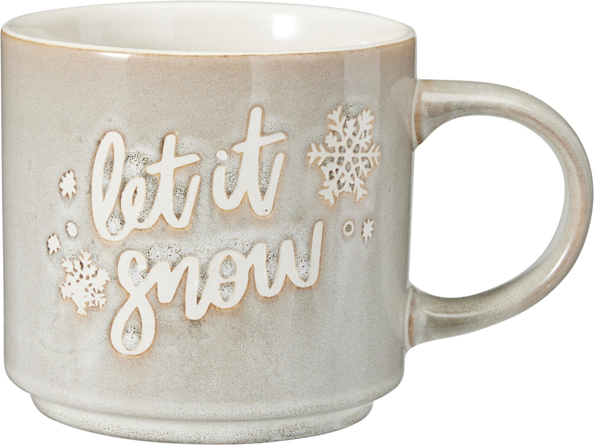 Becher aus Steinzeug – 400 ml – Let it snow – Hellgrau