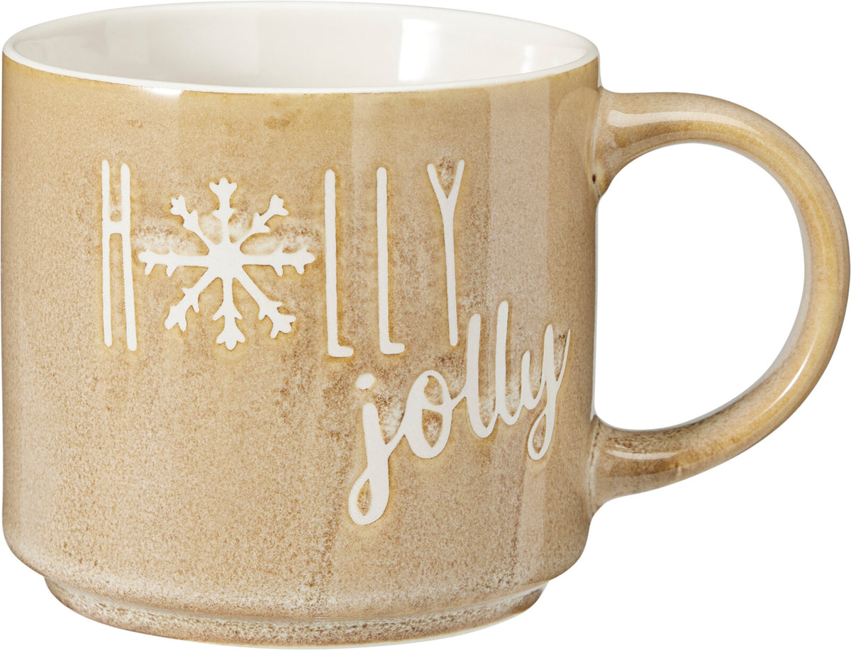 Becher aus Steinzeug – 400 ml – Holly jolly – Beige