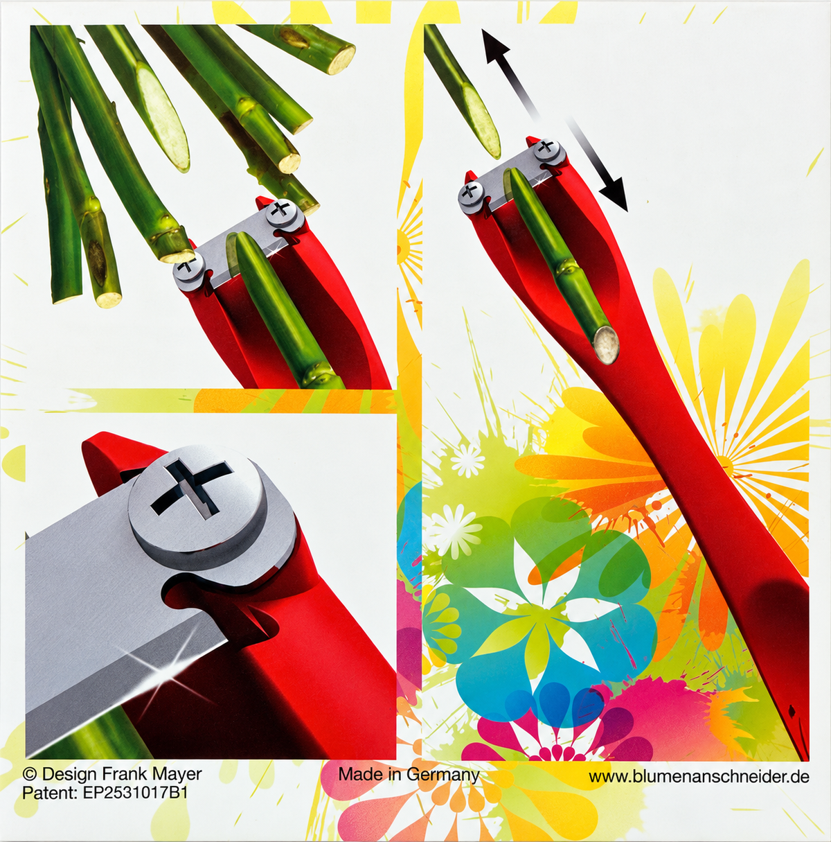 FlowerPower Herstellerflyer zur Anwendung des Blumenanschneiders