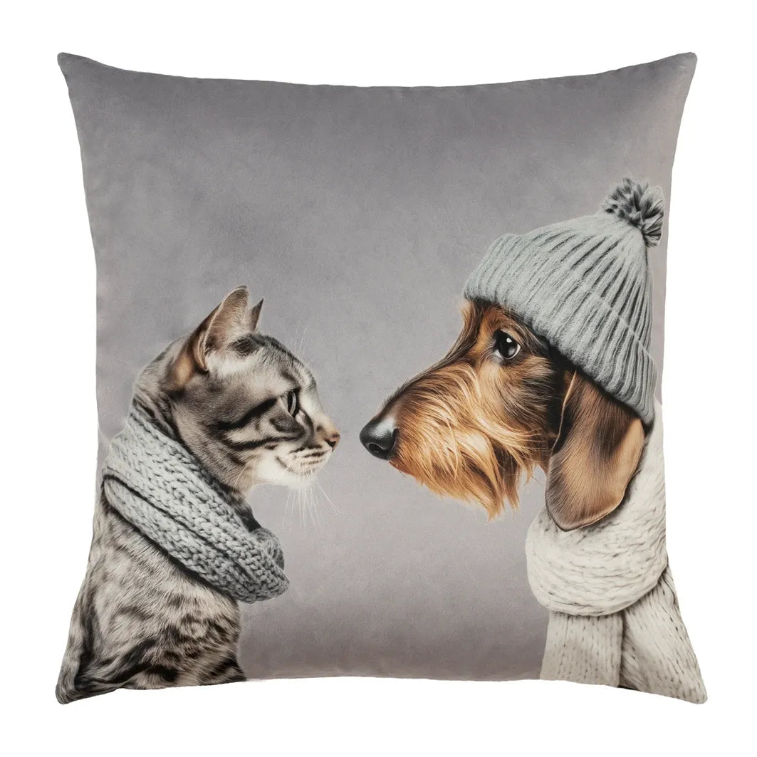 PAD Kissenhülle CAT LOVES DOG light grey, ca. 45 × 45 cm