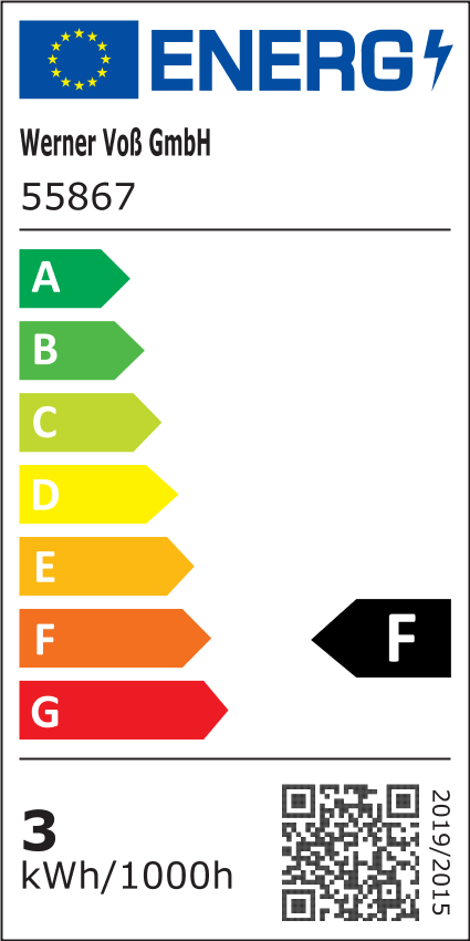 Energieetikett Werner Voß 55867 – Energieeffizienzklasse F, 3 kWh/1000 h