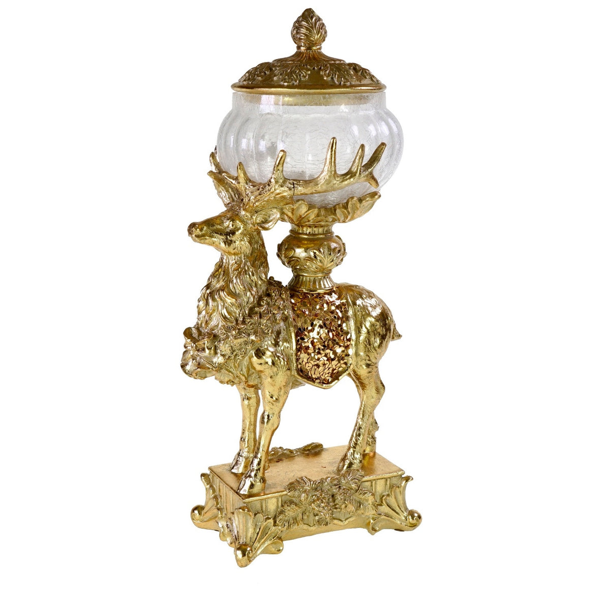 Voß Hirsch mit Dose, gold – 42 × 20 × 16 cm