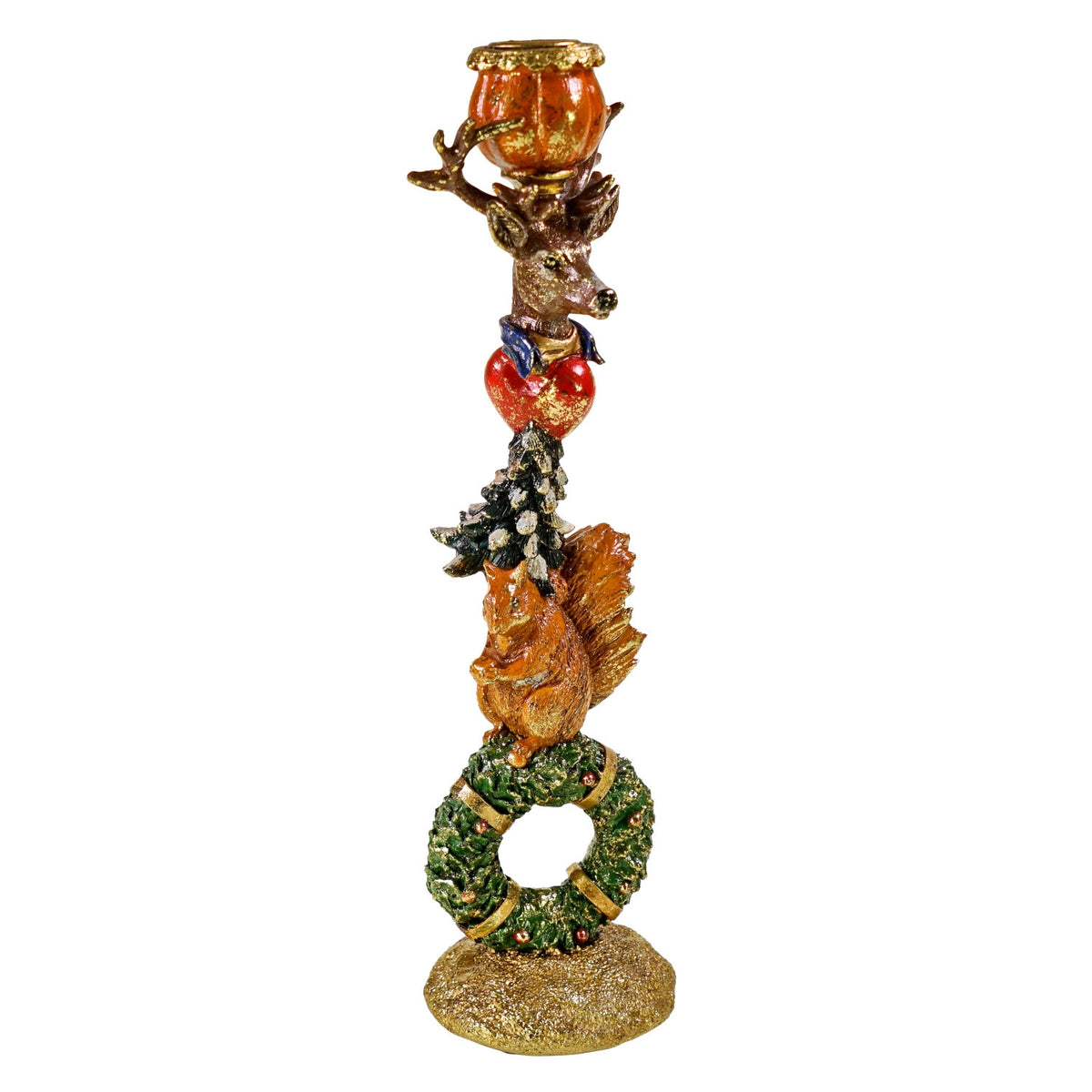 Voß Kerzenleuchter Eichhörnchen auf Kranz – 9 × 9 × 32,5cm