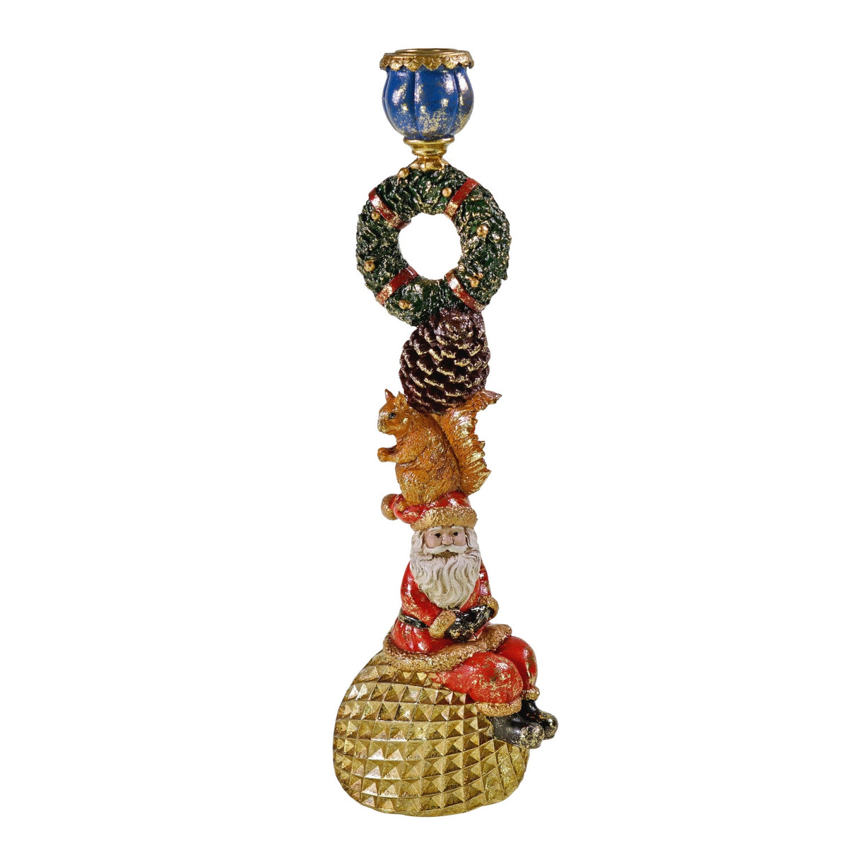 Voß Kerzenleuchter Eichhörnchen auf Santa – 12 × 9 × 36cm