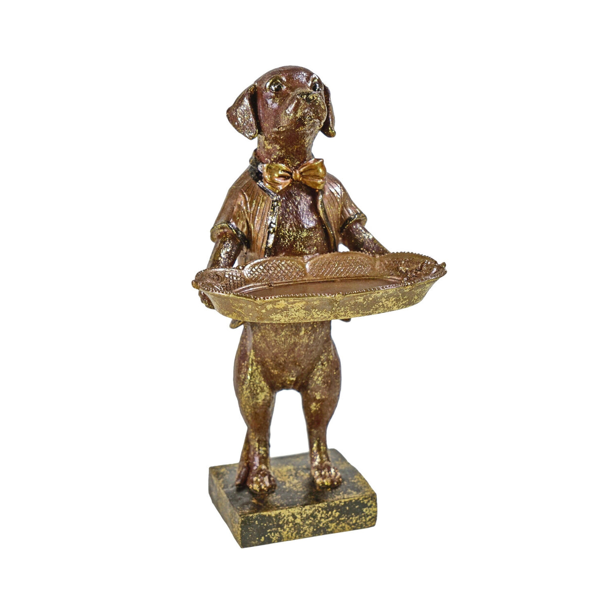 Voß Kartenhalter Hund, braun/gold – 14 × 15 × 28cm